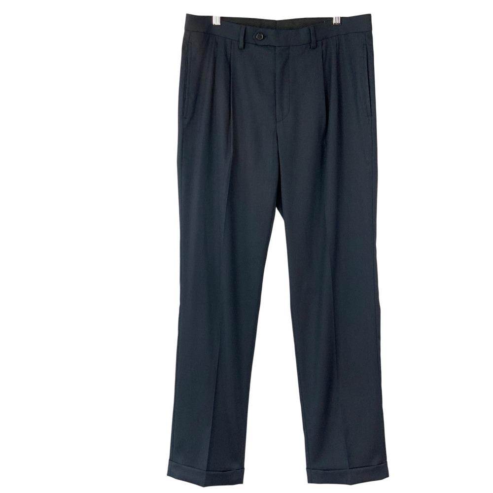 Lauren Ralph Lauren Navy Blue Dress Pants 34x32 Button Zip Pleated Cuffed Hem
